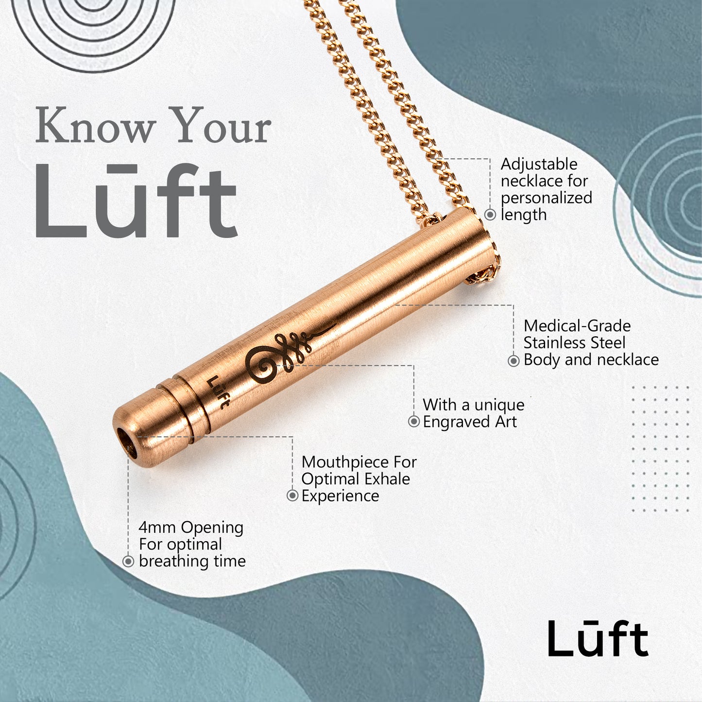 Lūft Anxiety and Quit Smoking Necklace - Rose Gold